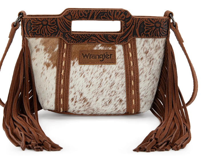 Wrangler Genuine Cowhide Top Handle Fringe Crossbody